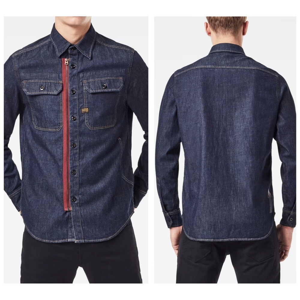 G-Star RAW Denim Utility Shirt Jacket Men's Size 2XL Dark Blue Zip Button Up